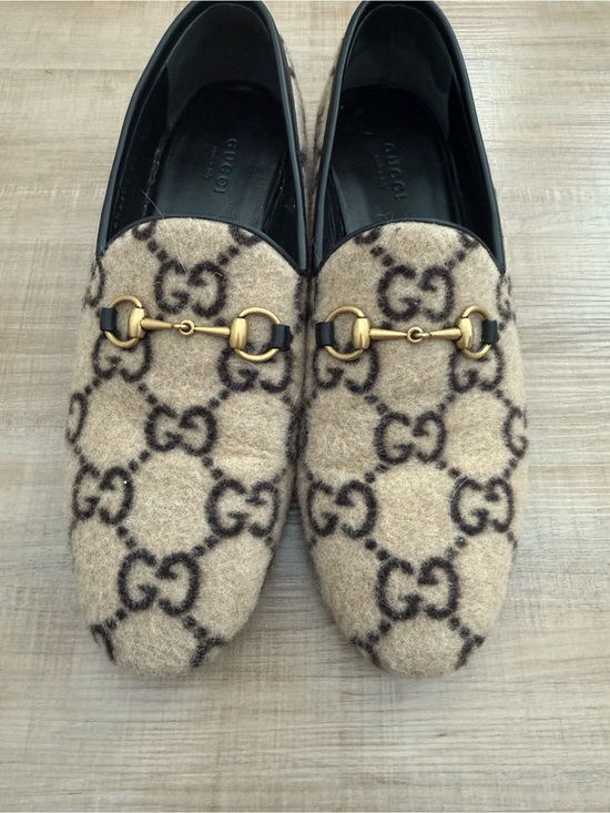 Gucci Shoes - Women’s Gucci Beige and Brown GG Wool Horsebit Loafers